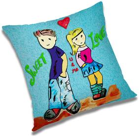 RADANYA Sweet Love Printed Cushion Cover Blue,12x12 inch