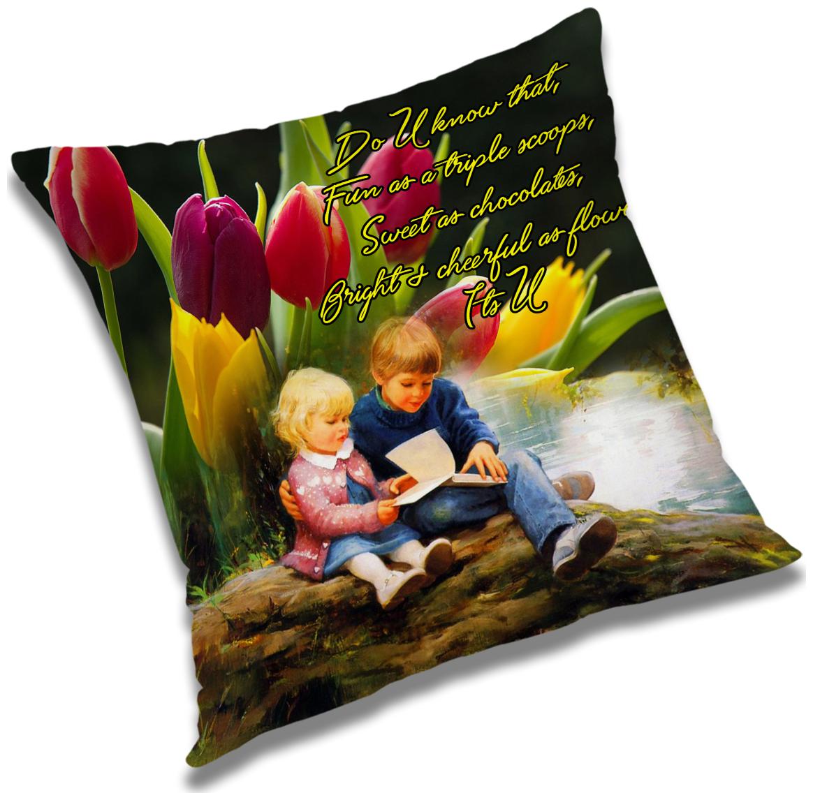 

RADANYA Text Print Cushion Cover with Filler Set 18x18 inch