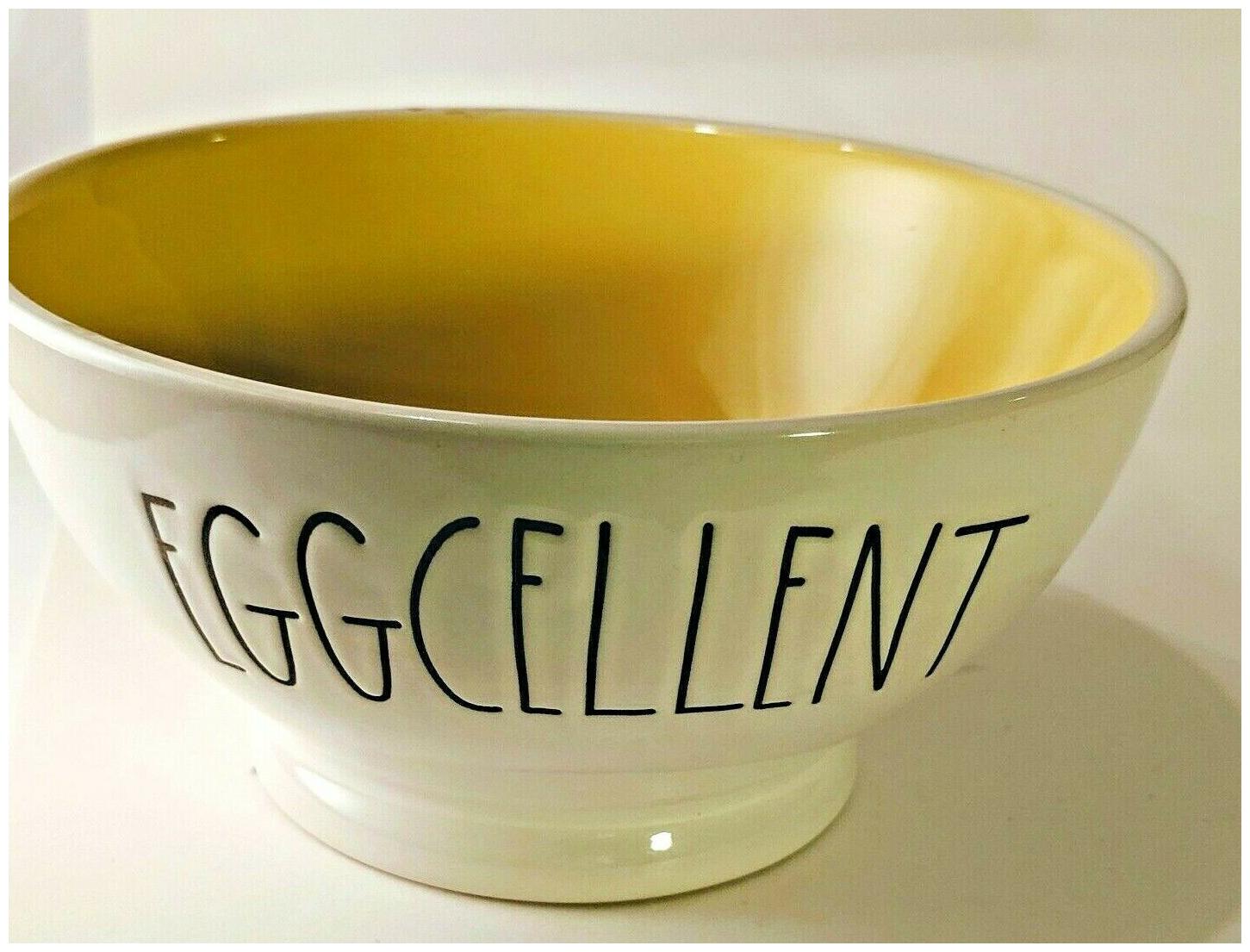 

Rae Dunn EGGCELLENT Cereal Serving Bowl white w yellow Inside farmhouse rustic
