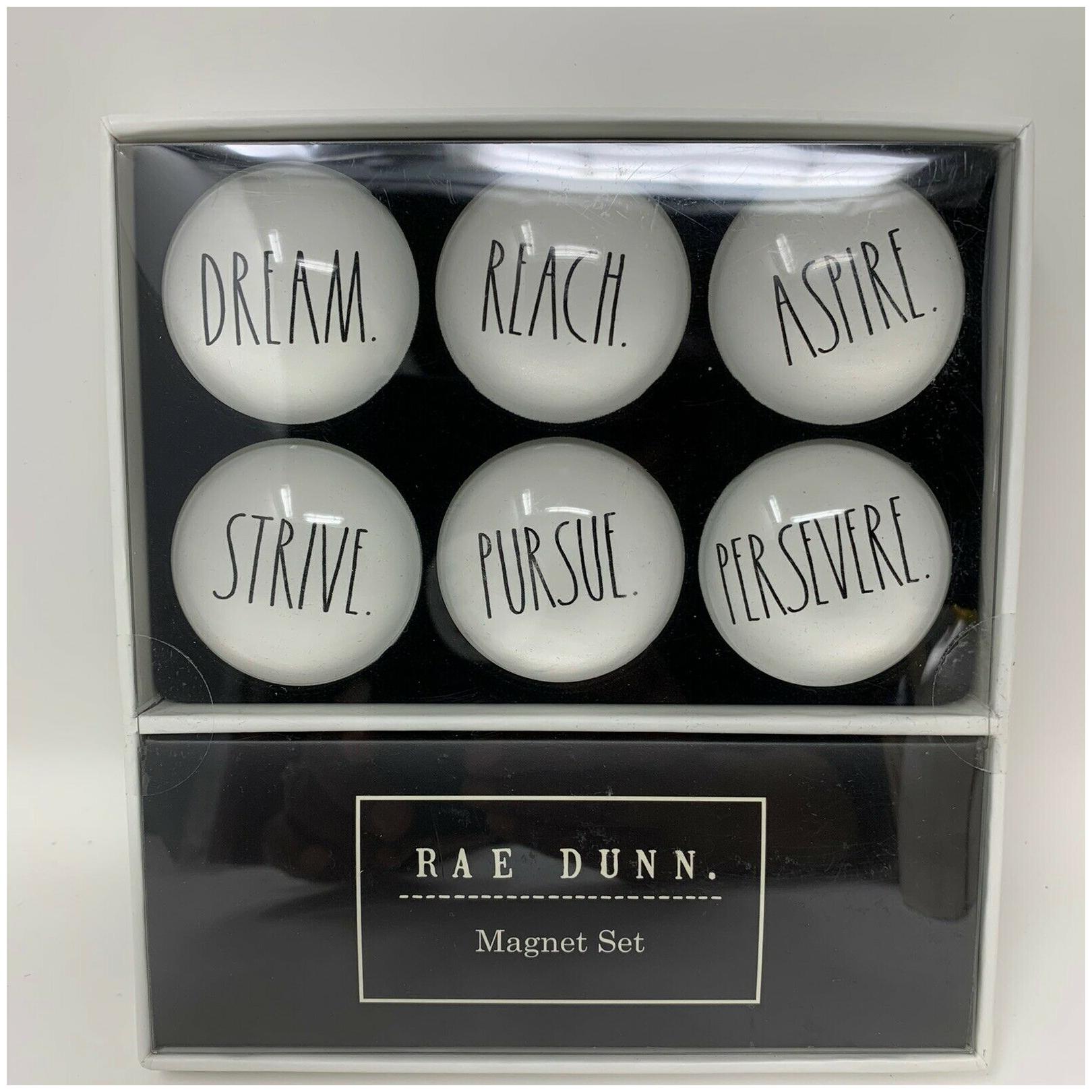 

Rae Dunn Magnet Set 6 Glass ASPIRE DREAM REACH STRIVE PERSEVERE PURSUE New