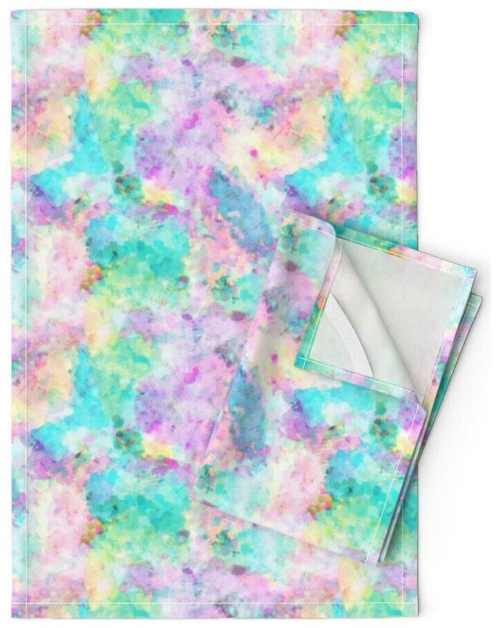 

Rainbow Watercolor Abstract Paint Linen Cotton Tea Towels by Roostery Set of 2