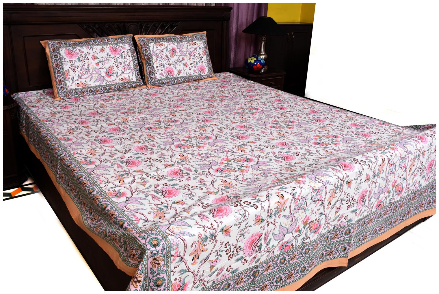 

RAINBOZ Cotton Floral King Size Bedsheet 144 TC ( 1 Bedsheet With 2 Pillow Covers Multi )