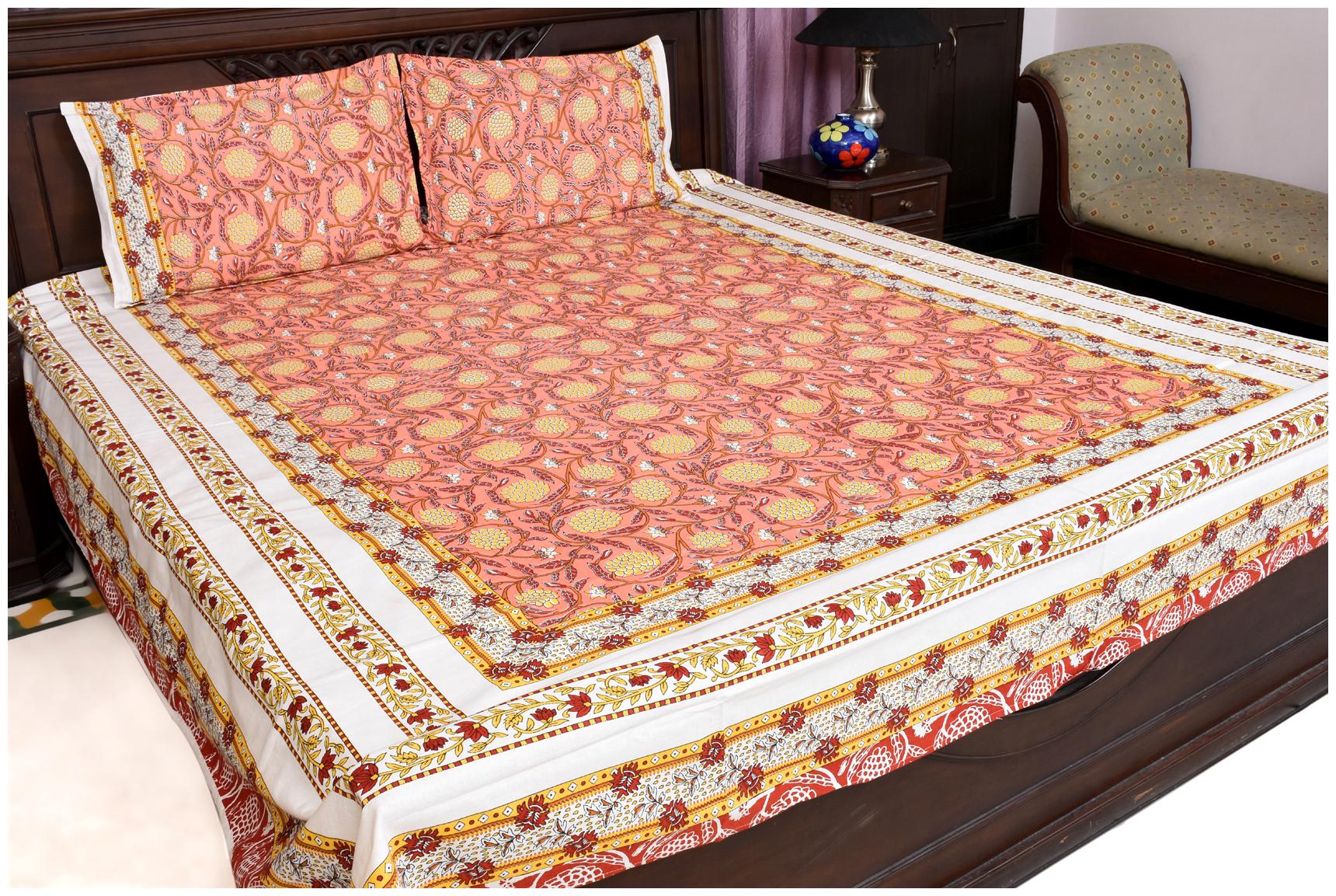 

RAINBOZ Cotton Floral King Size Bedsheet 144 TC ( 1 Bedsheet With 2 Pillow Covers Multi )