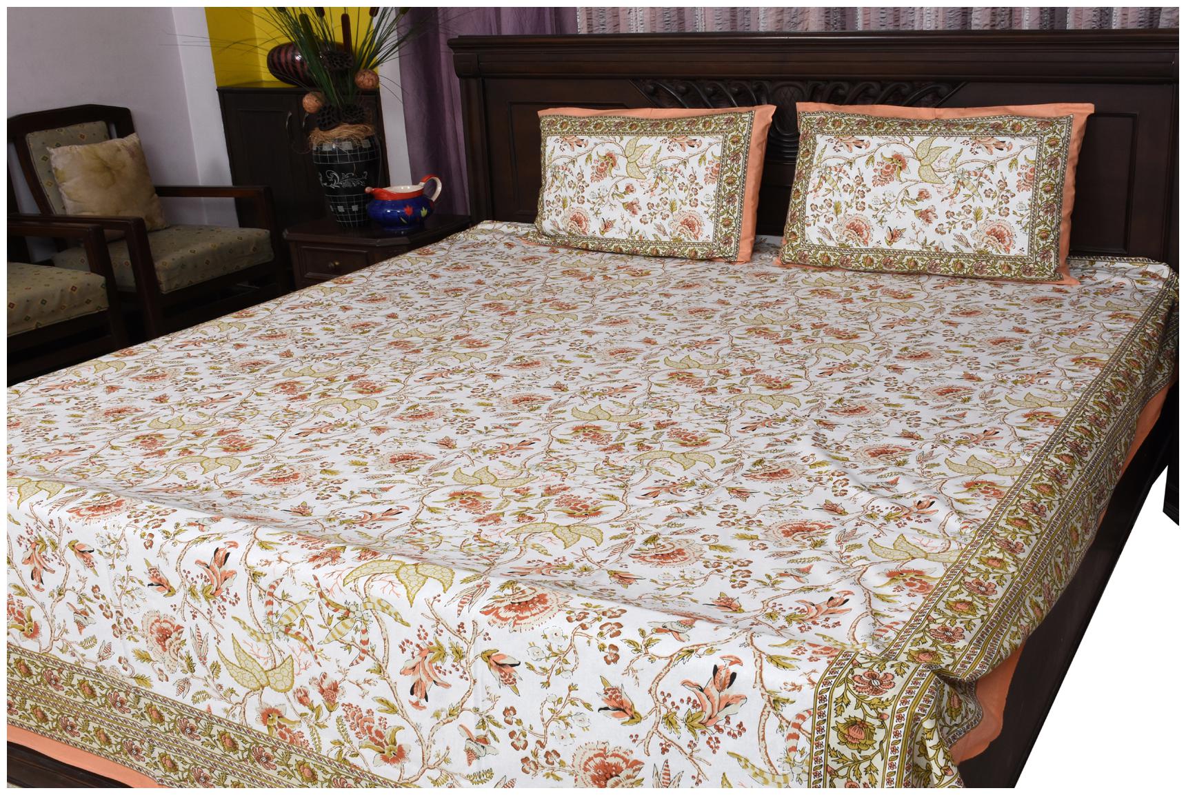 

RAINBOZ Cotton Floral King Size Bedsheet 144 TC ( 1 Bedsheet With 2 Pillow Covers Multi )
