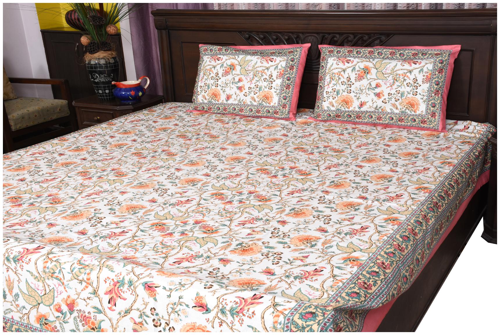

RAINBOZ Cotton Floral King Size Bedsheet 144 TC ( 1 Bedsheet With 2 Pillow Covers Multi )