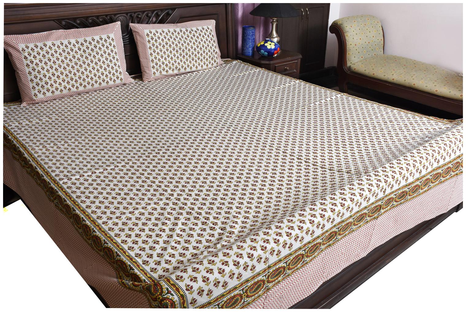 

RAINBOZ Cotton Floral King Size Bedsheet 144 TC ( 1 Bedsheet With 2 Pillow Covers Yellow White )