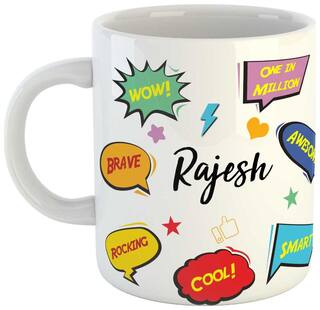 Rajesh Name Printed Ceramic Coffee Mug. Best Gift For Birthday by AshvahTM