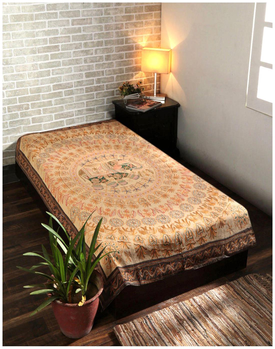 

Rajrang Cotton Printed Single Size Bedsheet 104 TC ( 1 Bedsheet With 1 Pillow Covers Beige )