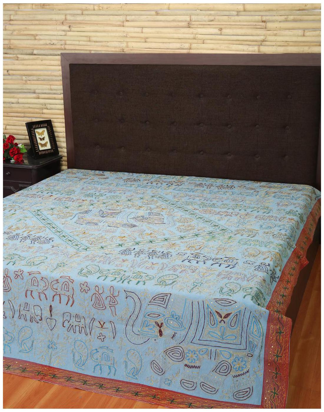 

Rajrang Cotton Printed Double Size Bedsheet 104 TC ( 1 Bedsheet With 2 Pillow Covers Blue )