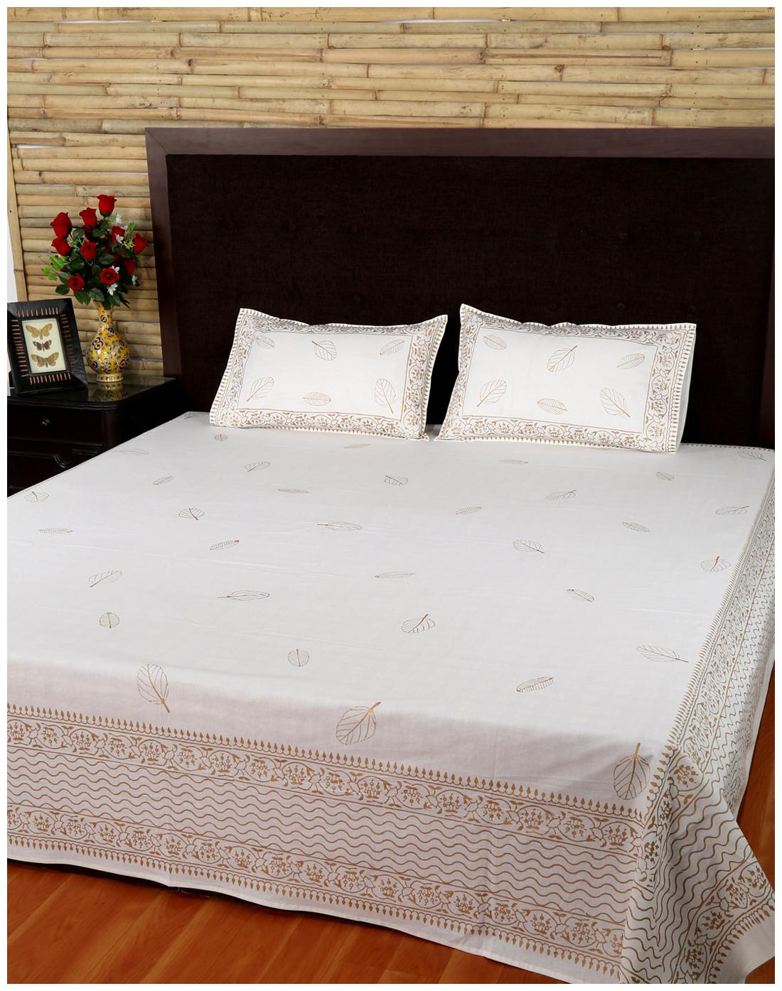 

Rajrang Cotton Printed Double Size Bedsheet 104 TC ( 1 Bedsheet With 2 Pillow Covers White )
