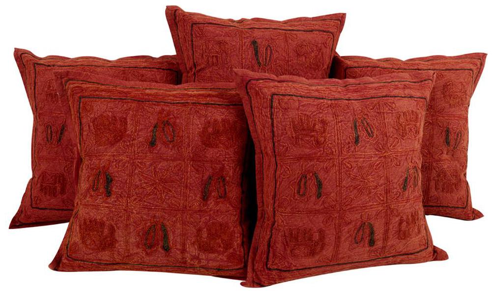 

Rajrang Dark Rust Elephant Cotton 16 X 16 Embroidered Set of 5 pcs Cushion Cover