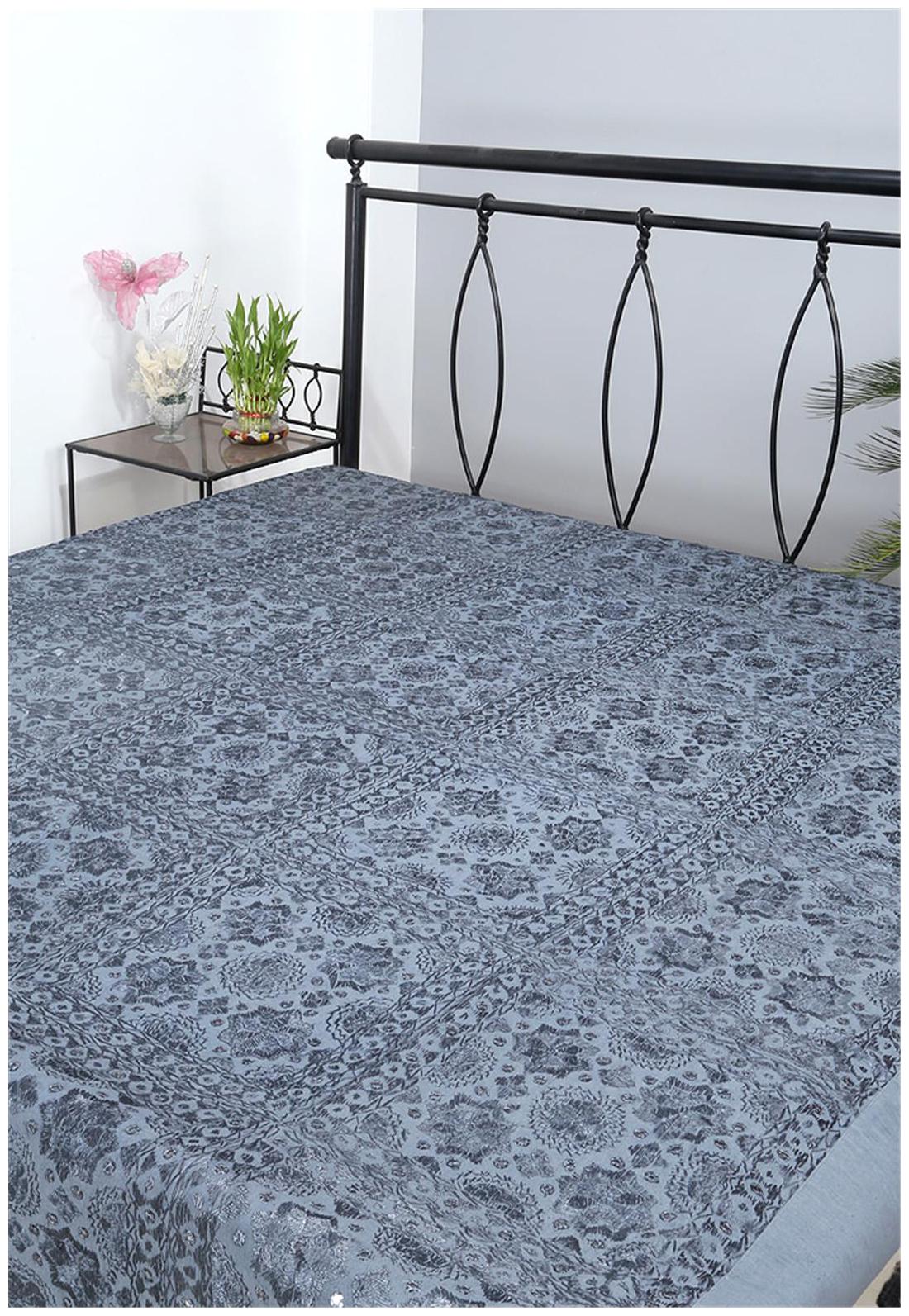 

Rajrang Cotton Printed Double Size Bedsheet 104 TC ( 1 Bedsheet With 2 Pillow Covers Grey )