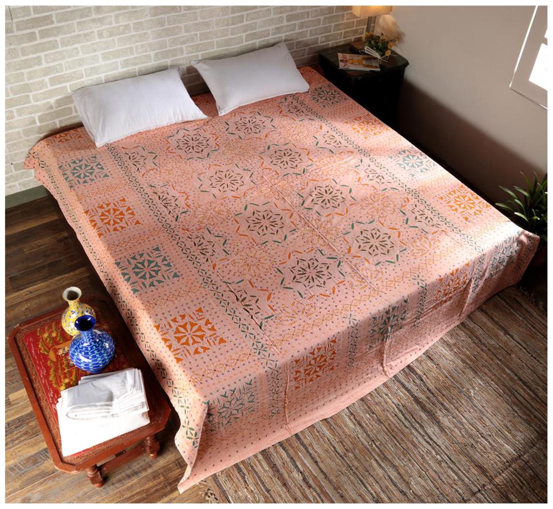 

Rajrang Cotton Abstract Double Size Bedsheet 104 TC ( 1 Bedsheet With 2 Pillow Covers Peach )