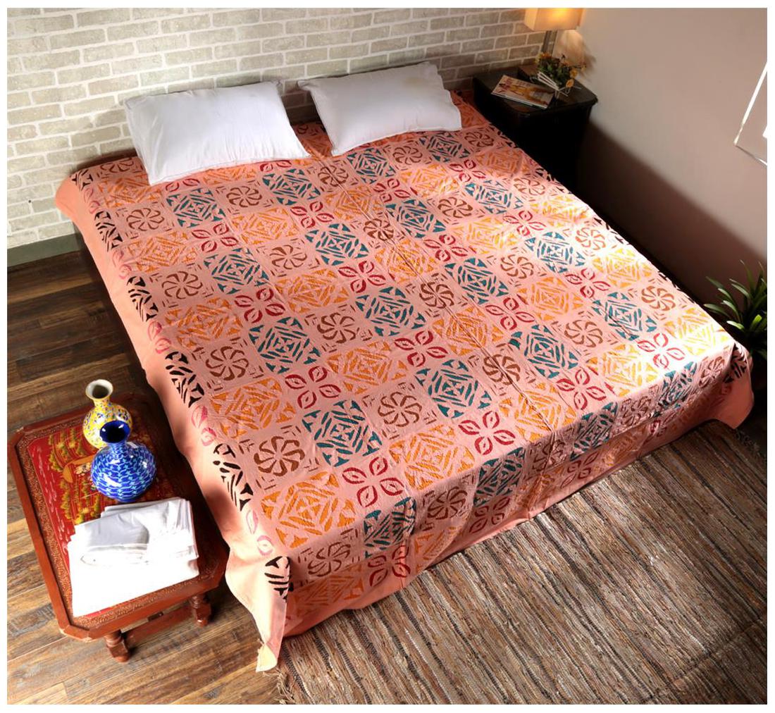 

Rajrang Cotton Abstract Double Size Bedsheet 104 TC ( 1 Bedsheet With 2 Pillow Covers Peach )