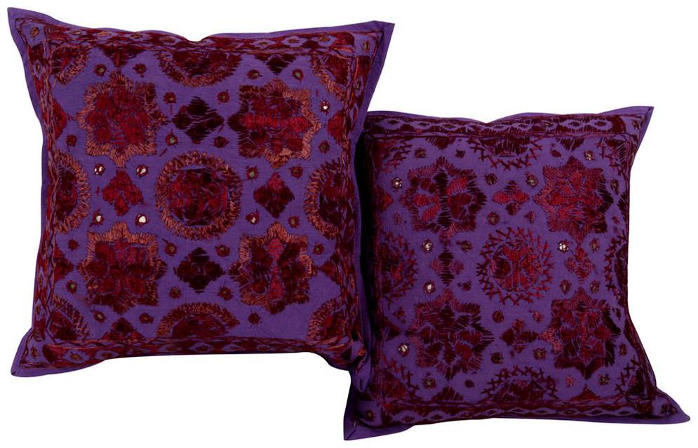 

Rajrang Purple Maroon Floral Cotton 16 X 16 Embroidered Set of 2 pcs Cushion Cover
