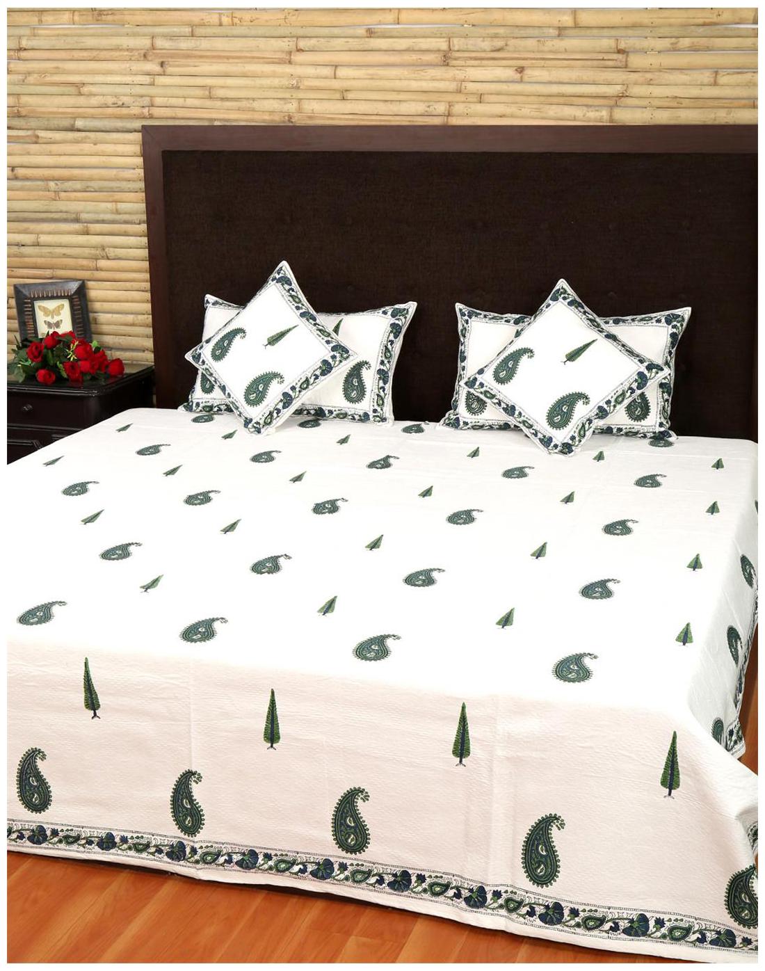 

Rajrang Cotton Printed Double Size Bedsheet 104 TC ( 1 Bedsheet With 2 Pillow Covers White )
