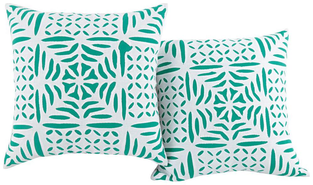 

Rajrang White Green Abstract Cotton 16 X 16 Applique Work Set of 2 pcs Cushion Cover