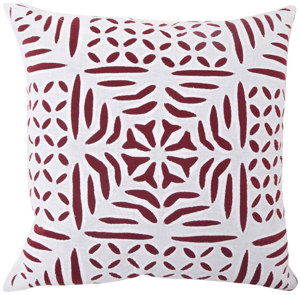 

Rajrang White Maroon Cotton Cushion Set Pillow Cover Set of 1 Abstract Pattern Applique Work Cushion Cover