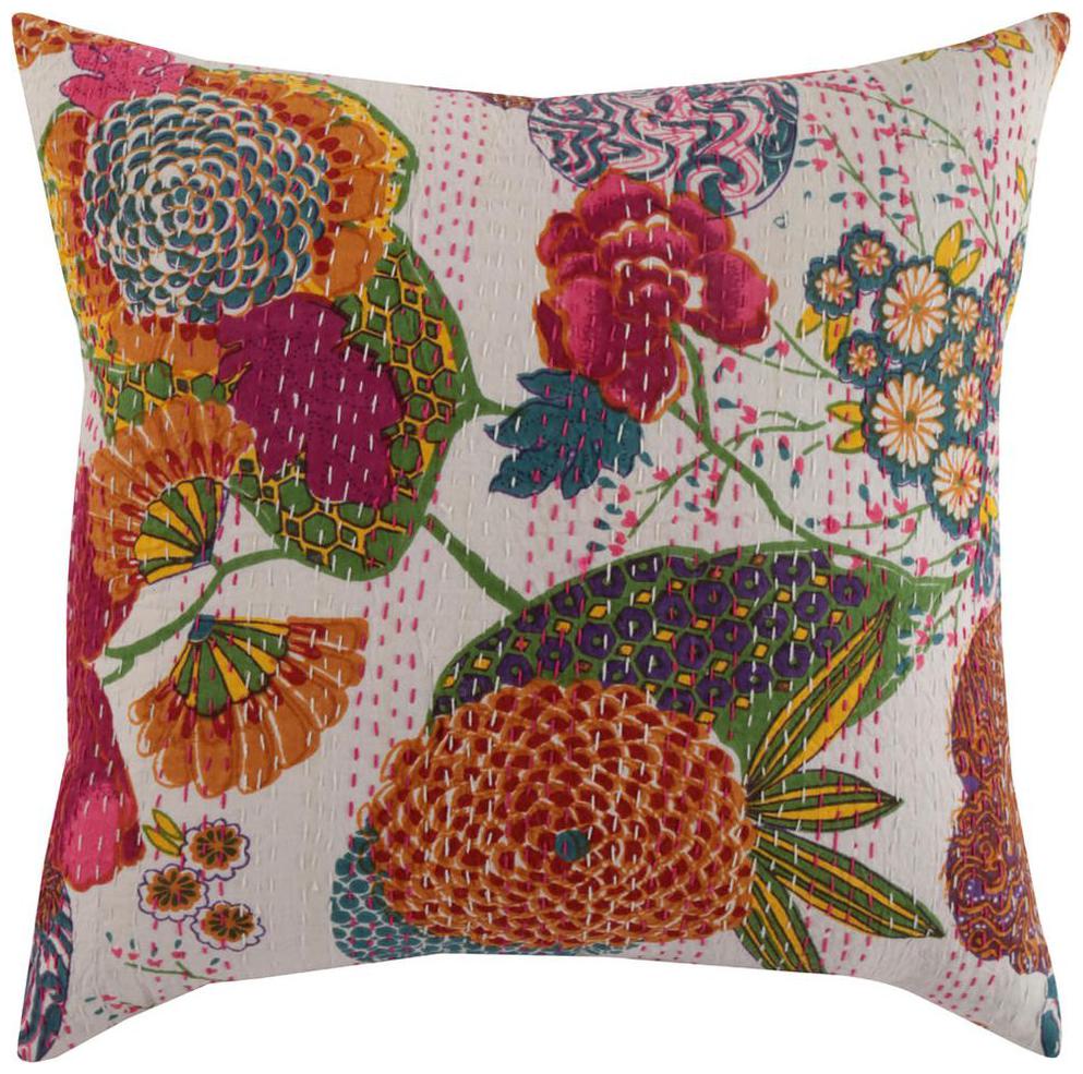 

Rajrang White Pink Fruit Cotton 16 X 16 Kantha Work Single Pcs Cushion Cover