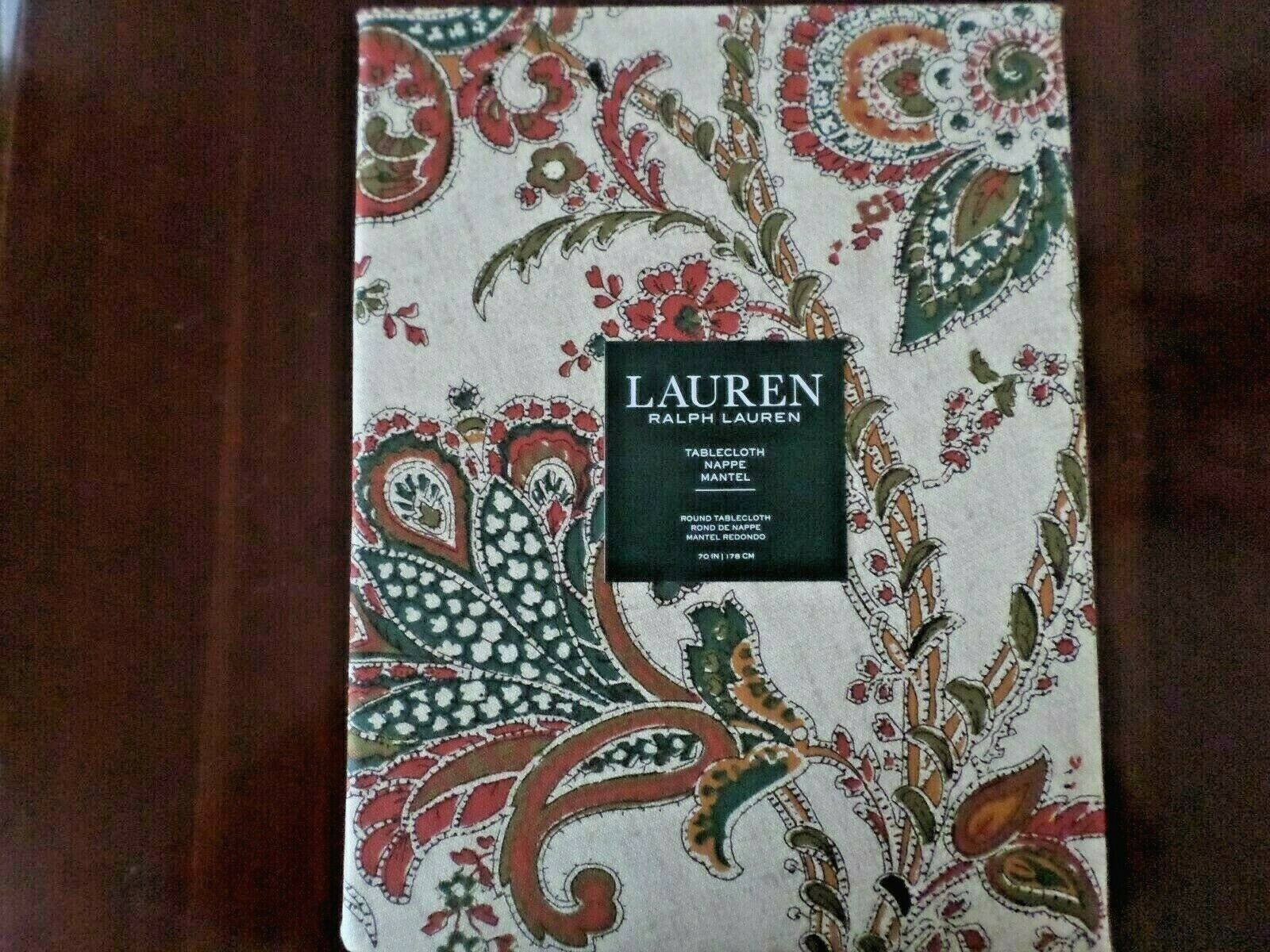 

Ralph Lauren Avery Floral Tan Red Green Christmas Holidays Tablecloth 70 round
