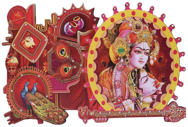 Ratash Wooden Radha Krishna Key Holder with Peacock (44 cm X 2 cm X 29 cm, 3 Hook)
