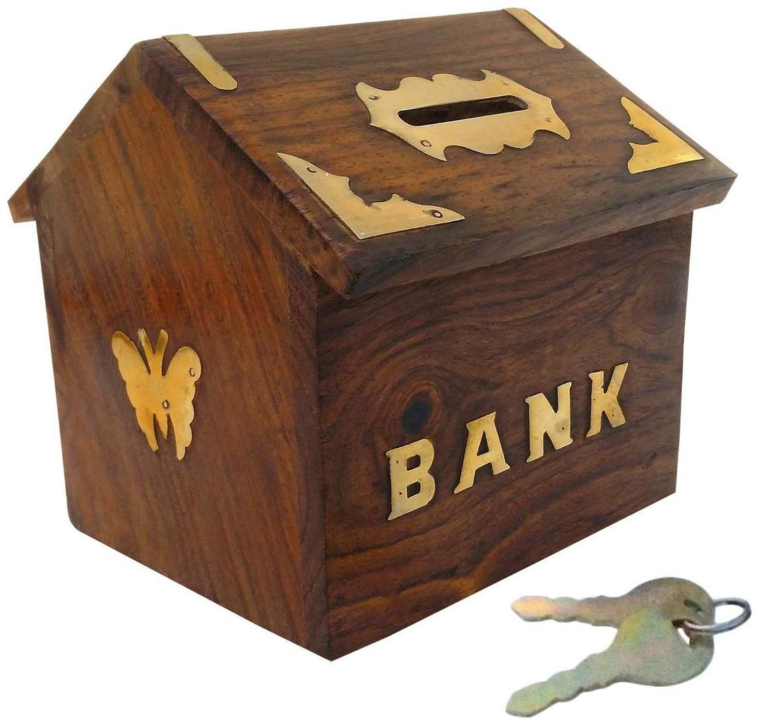 

RAVIVA Wooden Brown Hut Shaped Piggy Bank - Pack Of 1
