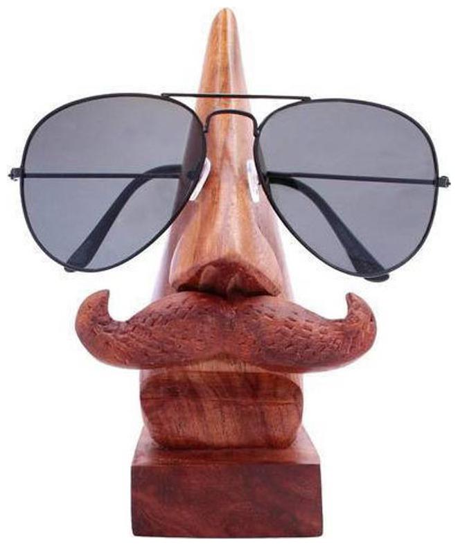 

RAVIVA Wooden Display Stand Handmade Nose Shaped Spectacles Holder With Moutache