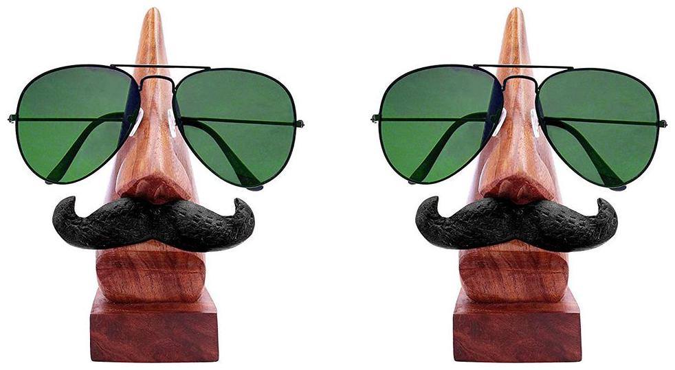 

RAVIVA Wooden Handmade Nose Shaped Spectacles Holder Stand With Moutache - Pack Of 2
