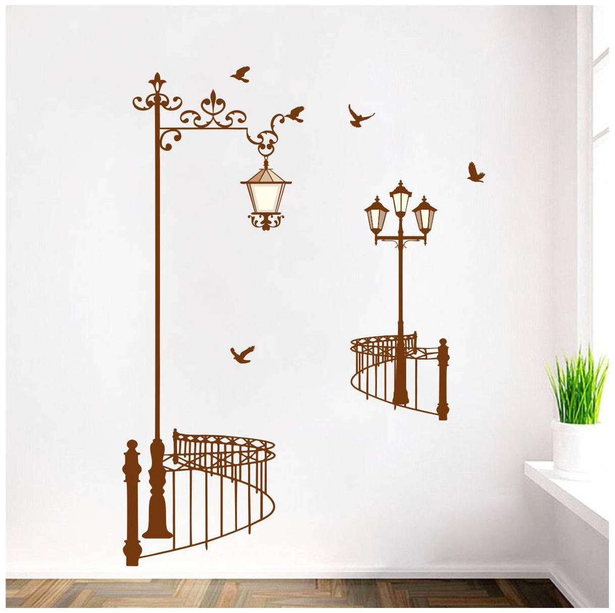 

Rawpockets Wall Decals Old Fashioned Lamp Post with Birds Wall Stickers