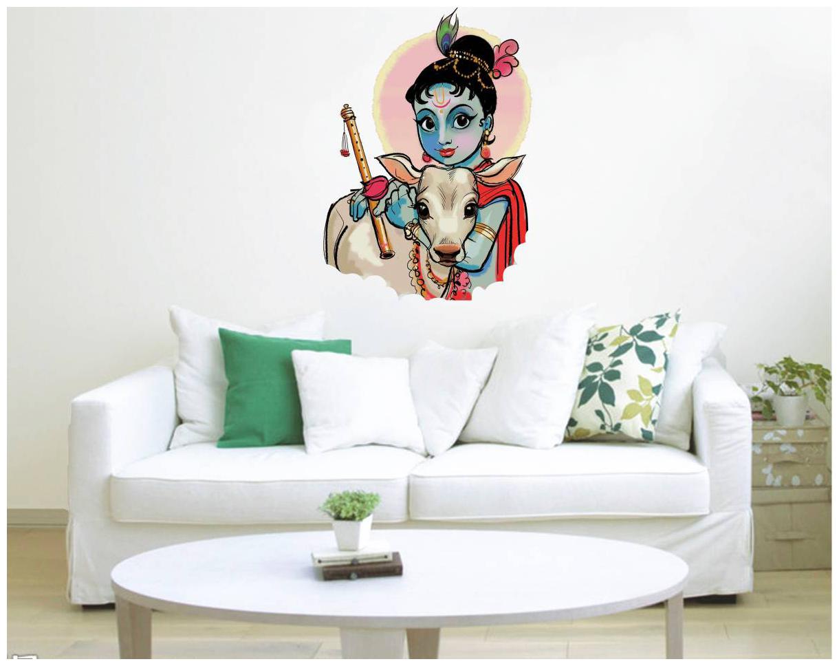 

Rawpockets Wall Stickers Krishna with Calf PVC Vinyl Multicolour