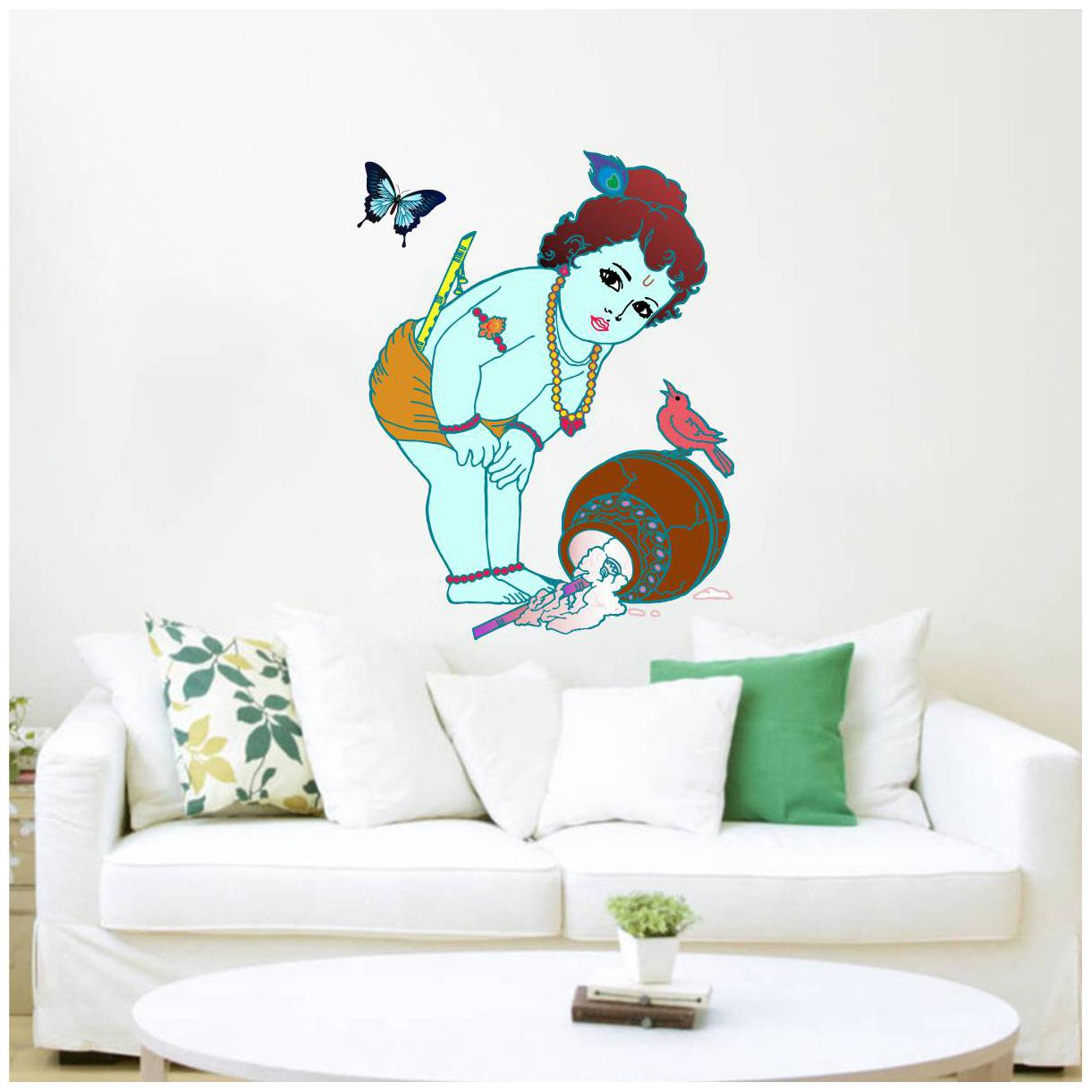 

Rawpockets Wall Decals Little baby Krishna with a pot of butter Wall Stickers PVC Vinyl Multicolour