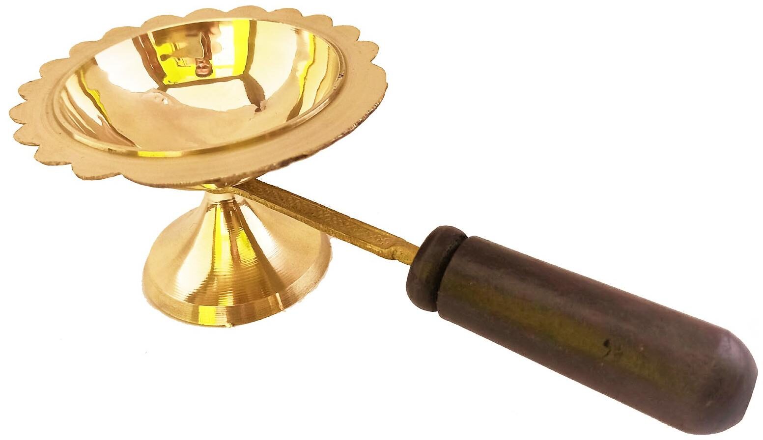 

RealCraft Wooden Handle Kapoor Aarti Brass Table Diya