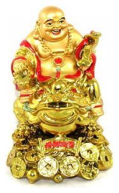Rebuy laughing buddha with money frog on bed of wealth for money;success and happpiness