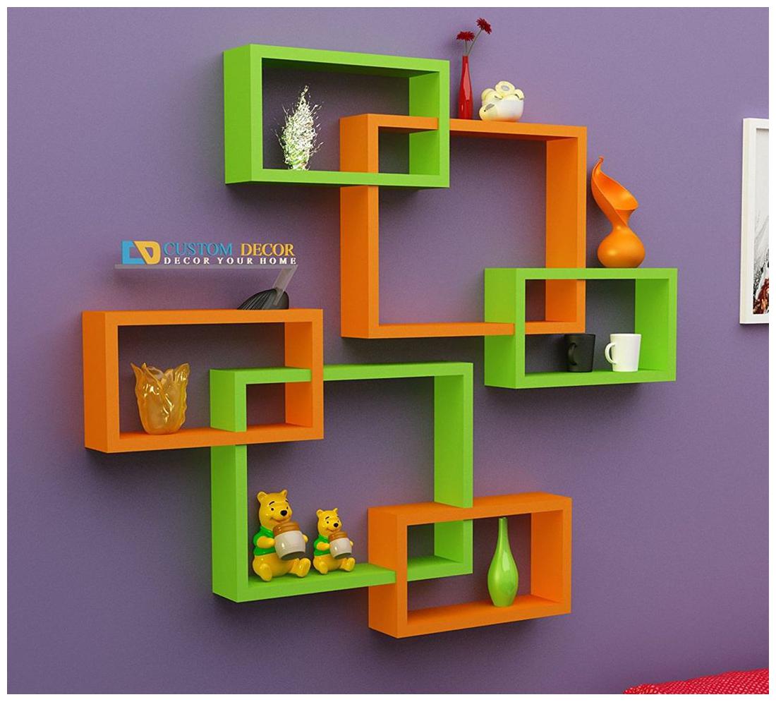 

Rectangular Intersecting Floating Wall Shelf set of 2 - green orange