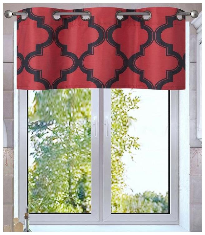 

RED BLACK PANEL VALANCE MOROCCAN PRINT WINDOW LINED LIGHT BLOCKING CURTAIN
