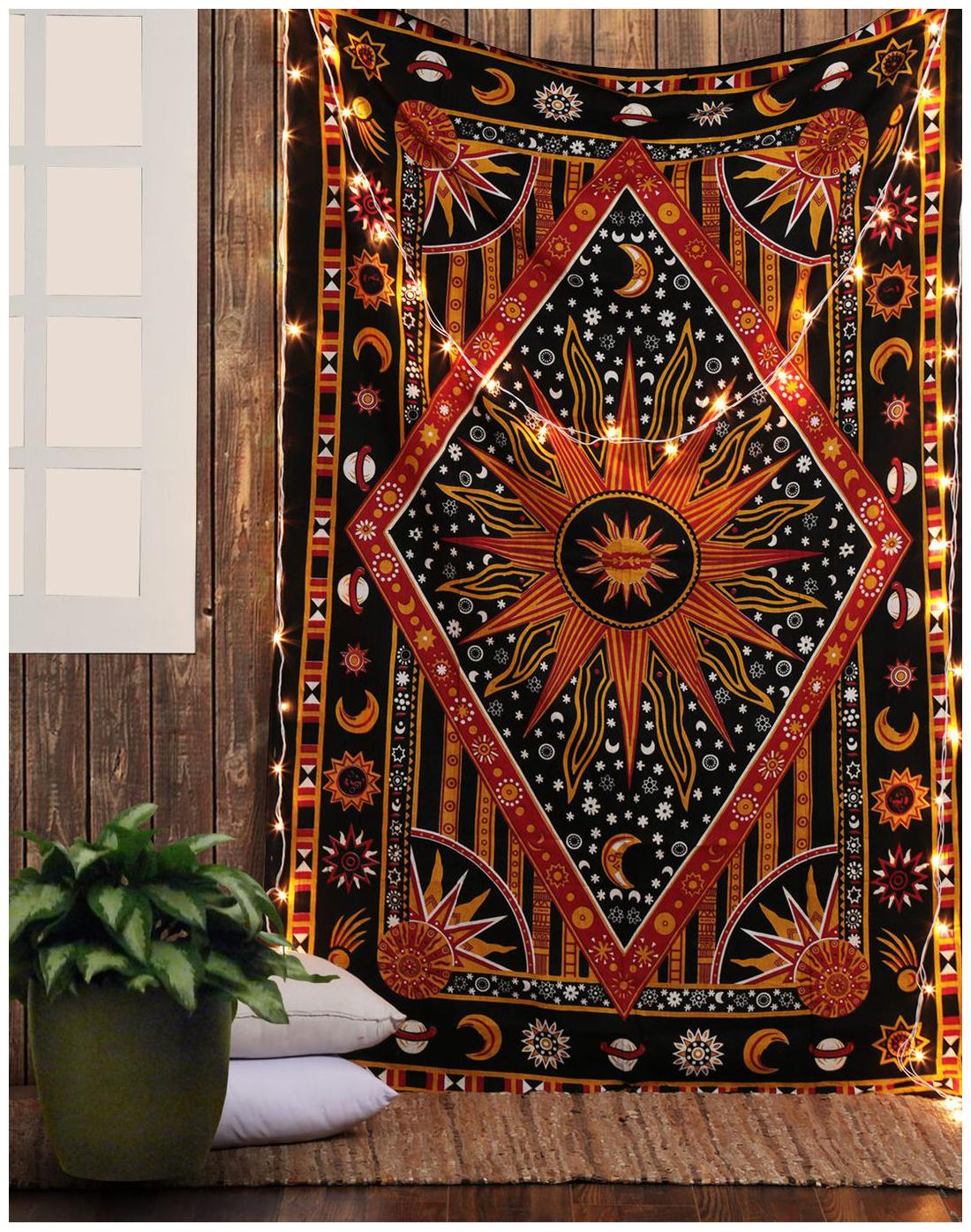 

Red Colored 213 36 cm (84 inch) x 137 16 cm (54 inch) Wall Decoration Cotton Astrology Printed Home Decor Tapestry by Rajrang