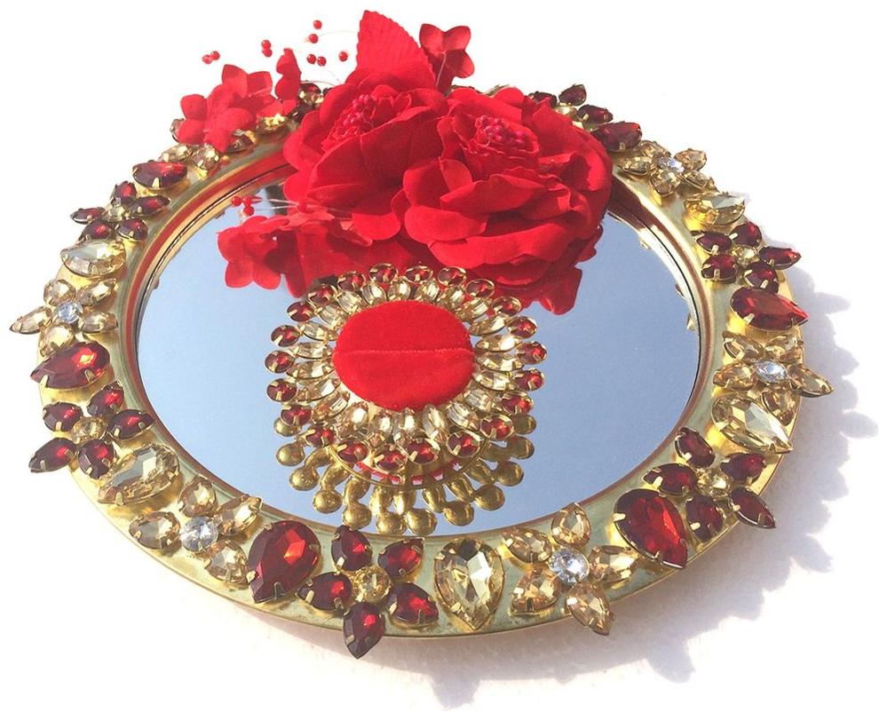 

Red Crystal Collection Wedding Engagement Ring Platter With Single Ring Holder