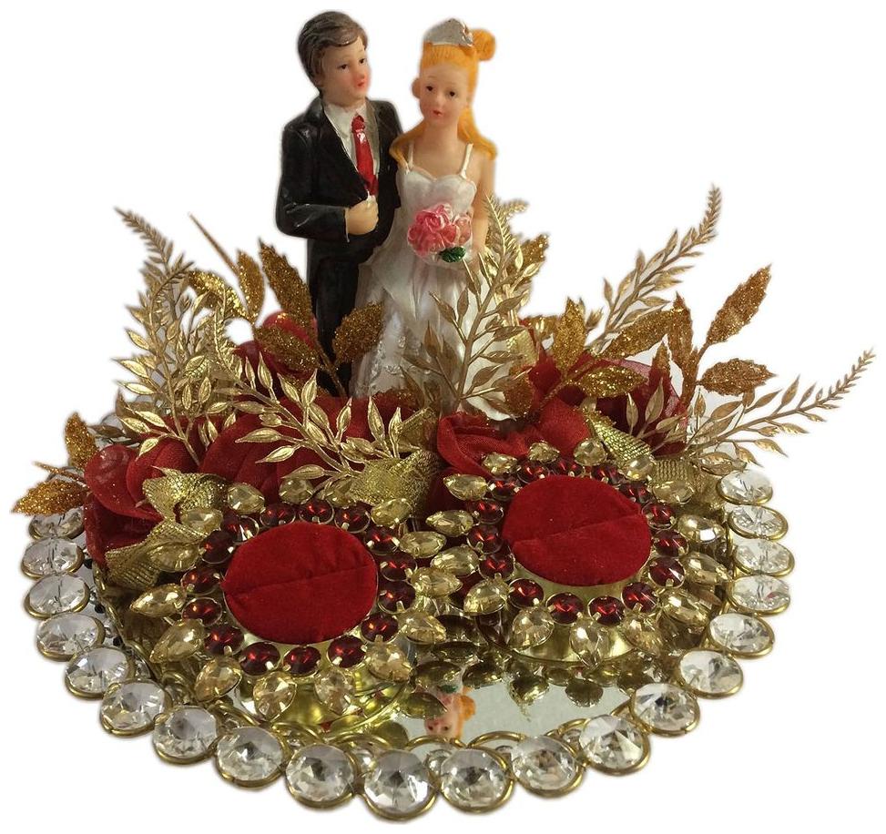 

Red Crystal Wedding Ring Platter With 2 Ring Holders Platter Size 8 Diameter