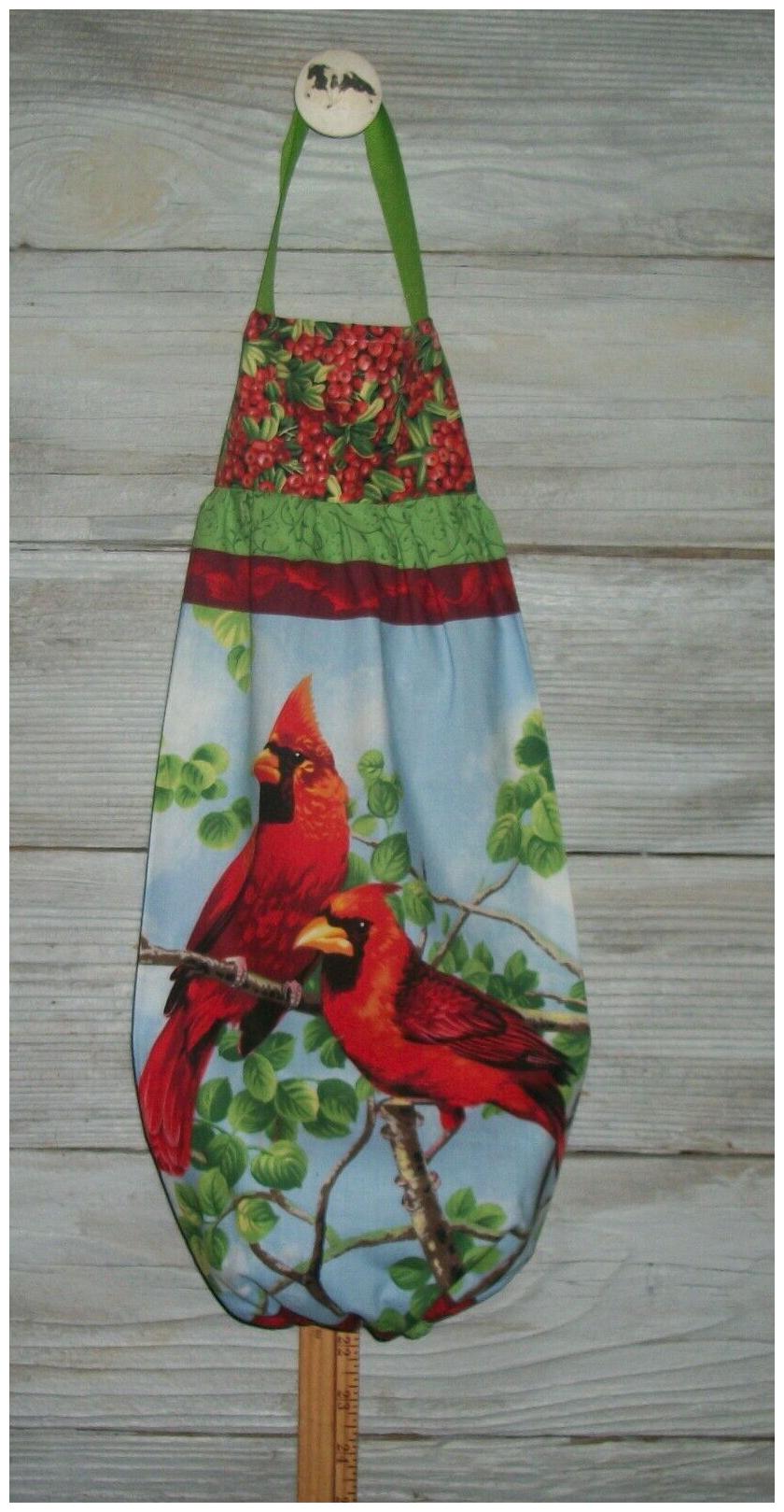 

Red Male Cardinals Sitting on Tree Branches Plastic Grocery Bag Rag Sock Holder