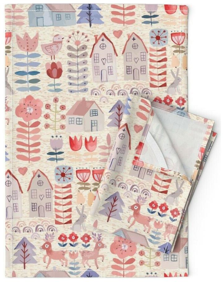 

Reindeer Village Holiday Linen Cotton Tea Towels by Roostery Set of 2