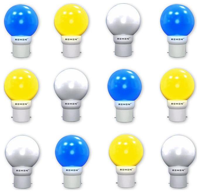 

REMEN 0 5 W Base B22 LED Night Bulb Combo Offer (4 Yellow 4 White 4 Blue)