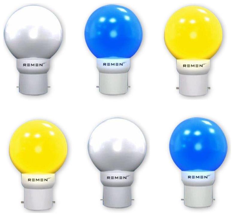 

REMEN 0 5 W Base B22 LED Night Bulb Combo Offer Pack Of 6 (2 Yellow 2 White 2 Blue)