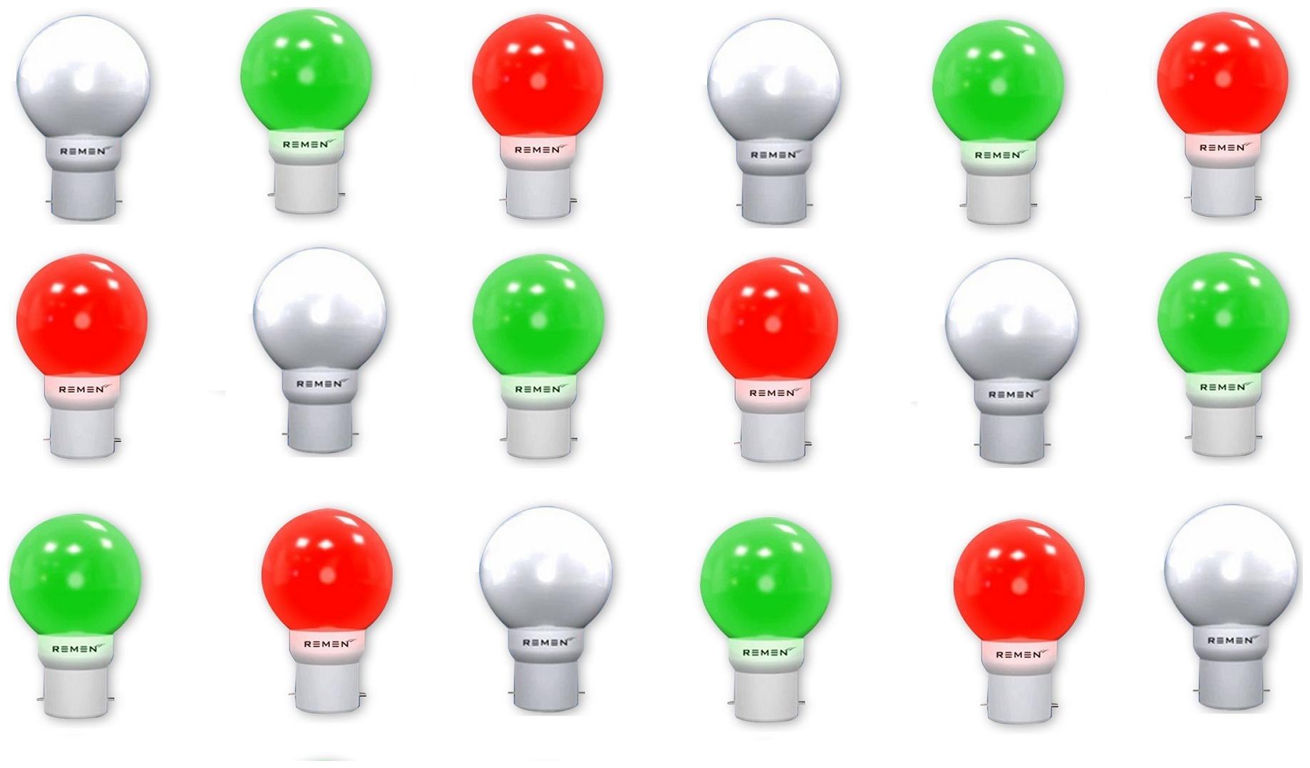 

REMEN 0 5W Night Bulb B22 Combo Pack Pack of 18 (6 White 6 Green 6 Red)