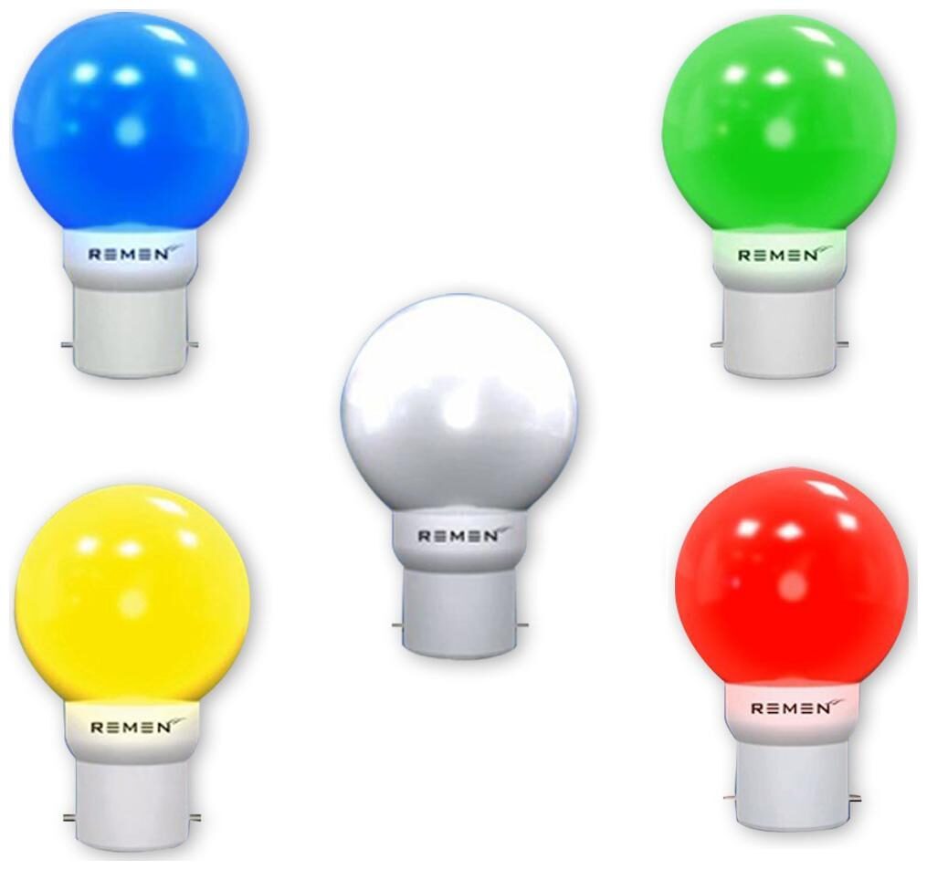 

REMEN 0 5W Night Bulb B22 Combo Pack Pack of 5 (White Yellow Green Blue Red)