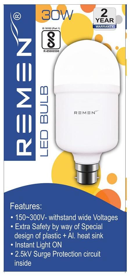 

REMEN 30WATT BASE B22 HIGH VOLTAGE COOL DAY LIGHT WHITE (PACK OF 1)
