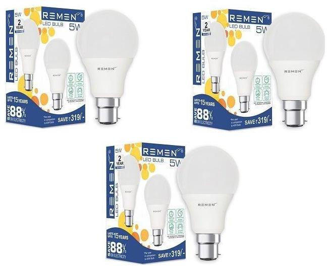 

REMEN 5 W B22 WHITE COOL DAY LIGHT (Pack of 3)