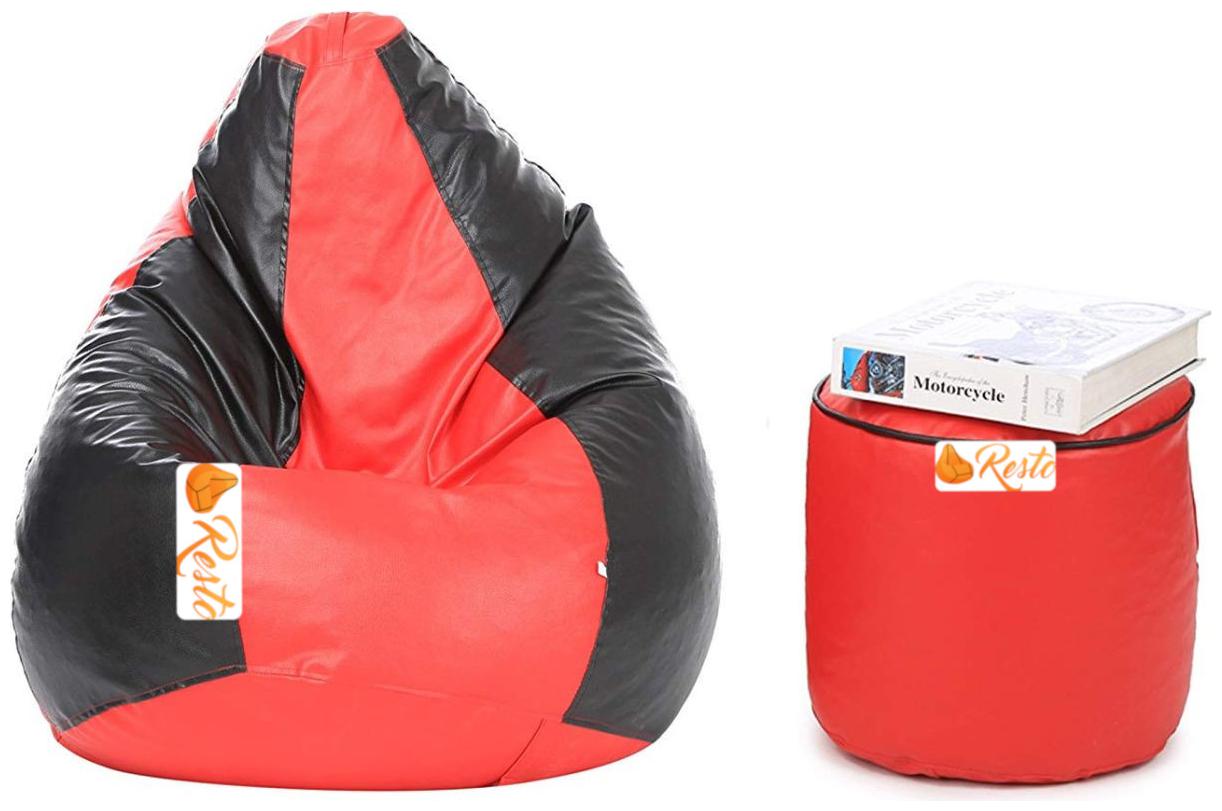 Resto Classic XXXL Bean Bag Cover With Footstool Without Beans Red,Black by Shiv High Techno
