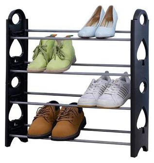 Retail Metal Collapsible Shoe Stand Black, 4 Shelves