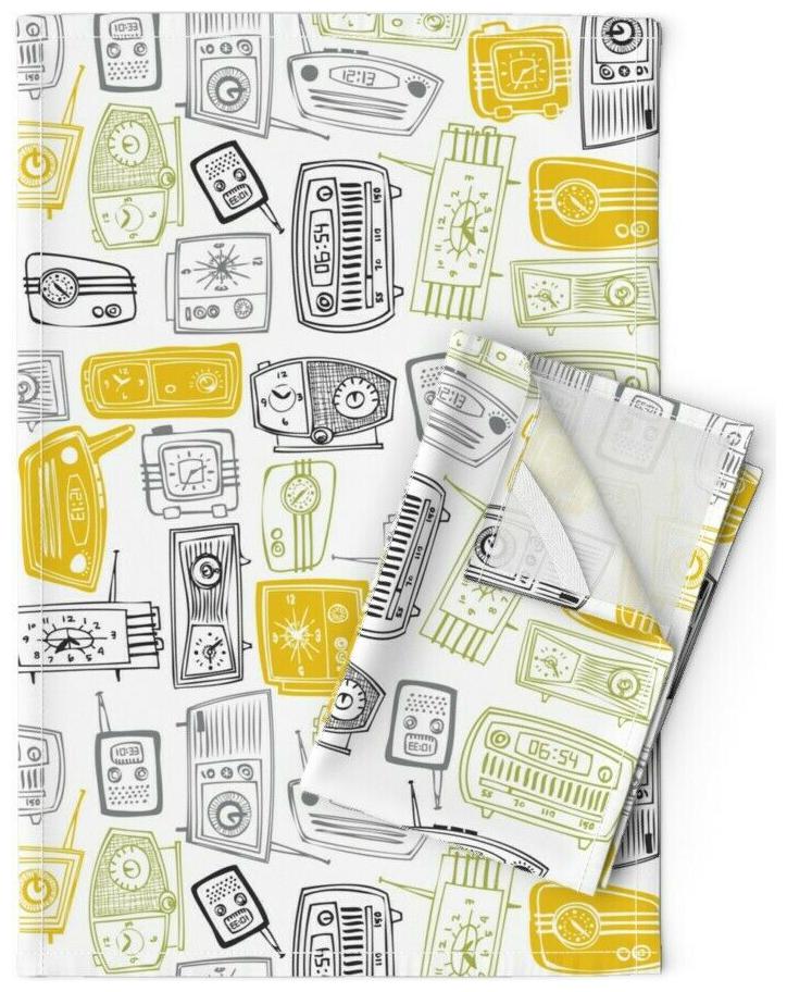 

Retro Clock Radios Timepiece Time Linen Cotton Tea Towels by Roostery Set of 2