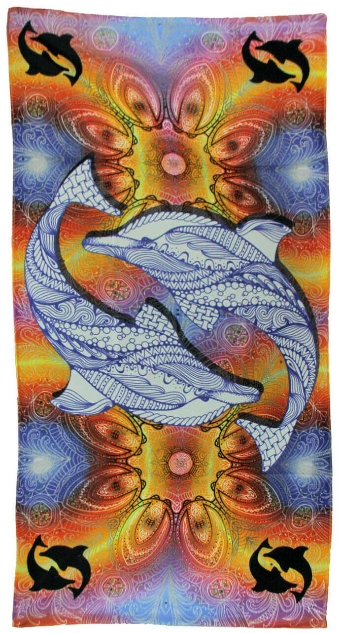 

Retro Dolphins Trippy Flowers Beach Towel